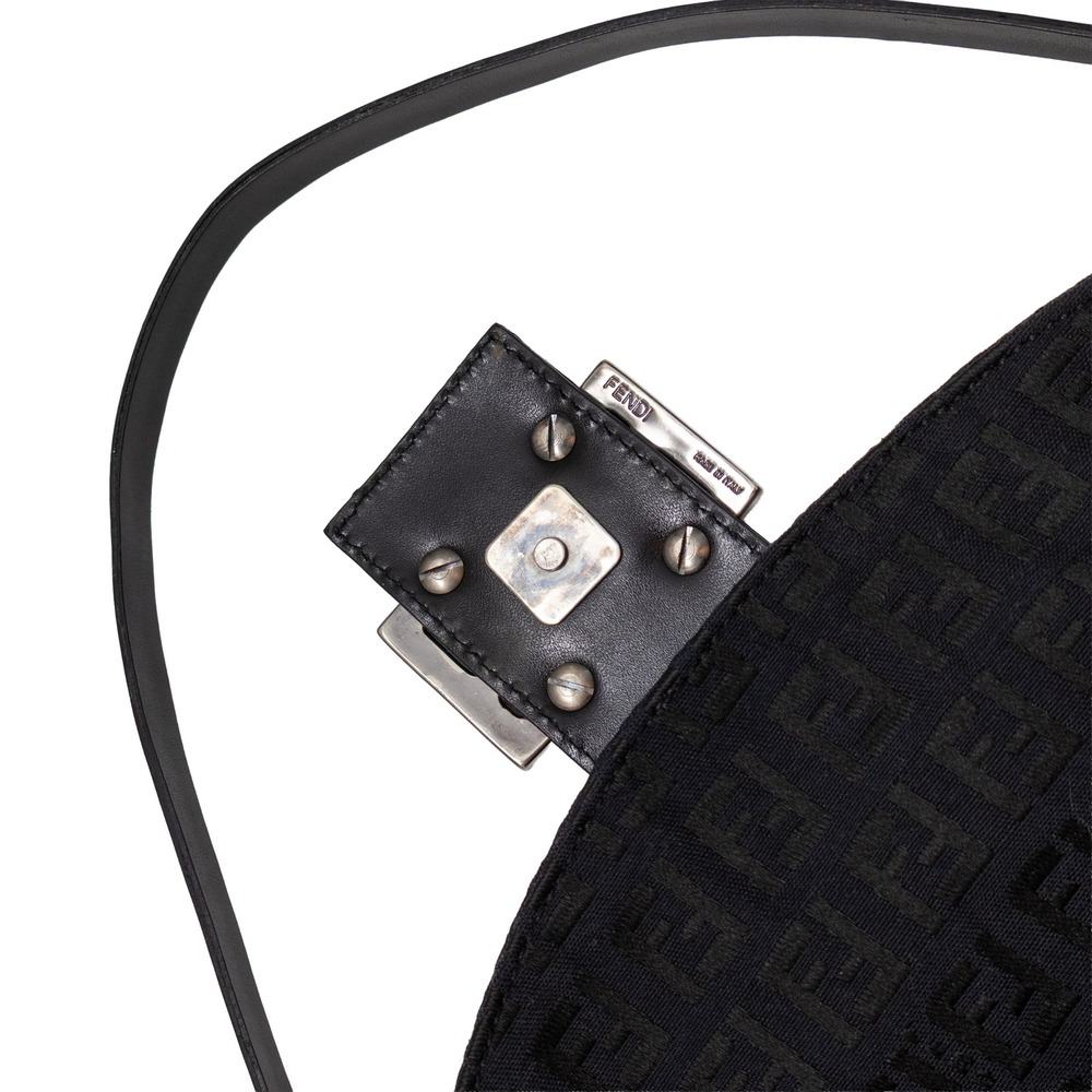 Fendi Mamma Baguette Black Zucca Canvas Shoulder Bag Double Flap FF Logo Vintage - Picture 8 of 13